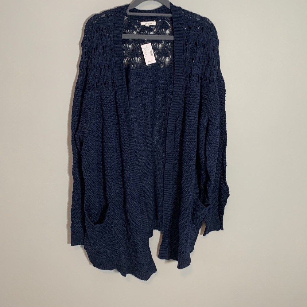 NEW Maurices Navy Blue Open Knit Crochet Cardigan Sweater Pockets Size 3x‎